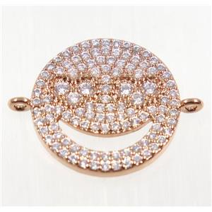 copper Emoji face connector pave zircon, rose gold, approx 16mm dia [FDZN2713]