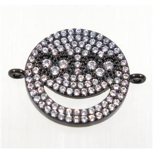 copper Emoji face connector pave zircon, black plated, approx 16mm dia [FDZN2716]