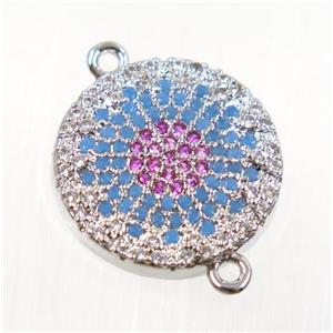 copper button connector pave zircon, platinum plated, approx 15mm [FDZN2723]