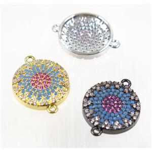 copper button connector pave zircon, mix color, approx 15mm [FDZN2726]