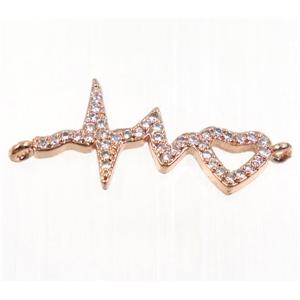 copper cardiogram connector pave zircon, rose gold, approx 12-33mm [FDZN2734]