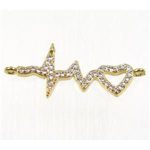 copper cardiogram connector pave zircon, gold plated, approx 12-33mm [FDZN2736]