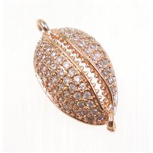 copper connector pave zircon, slide fastener, rose gold, approx 10x16mm [FDZN2739]