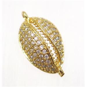 copper connector pave zircon, slide fastener, gold plated, approx 10x16mm [FDZN2740]