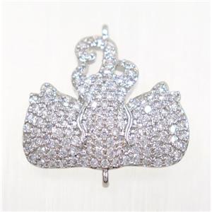 copper swan connector pave zircon, platinum plated, approx 16x20mm [FDZN2743]