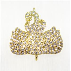 copper swan connector pave zircon, gold plated, approx 16x20mm [FDZN2744]