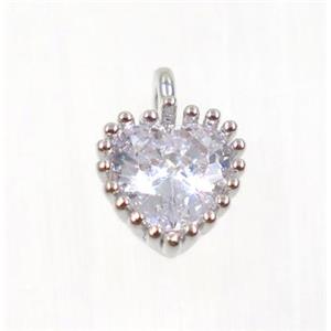 copper heart pendant pave zircon, platinum plated, approx 7x8mm [FDZN2753]