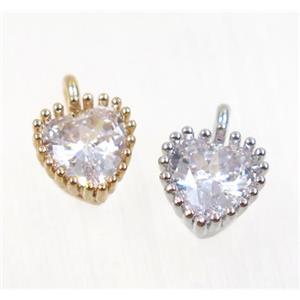 copper heart pendant pave zircon, mix color, approx 7x8mm [FDZN2755]