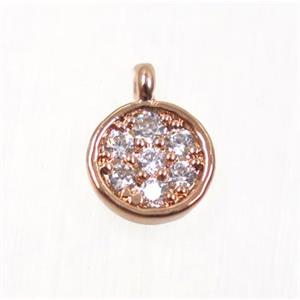 copper circle pendant pave zircon, rose gold, approx 6mm dia [FDZN2756]