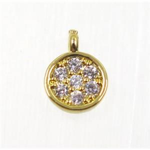 copper circle pendant pave zircon, gold plated, approx 6mm dia [FDZN2757]