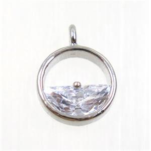 copper pendant pave zircon, platinum plated, approx 10mm dia [FDZN2758]