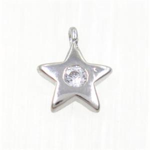 copper star pendant pave zircon, platinum plated, approx 7mm dia [FDZN2765]
