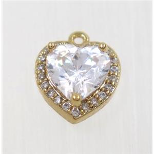 copper heart pendant pave zircon, gold plated, approx 10mm [FDZN2773]