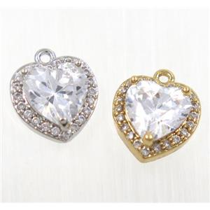 copper heart pendant pave zircon, mix color, approx 10mm [FDZN2774]