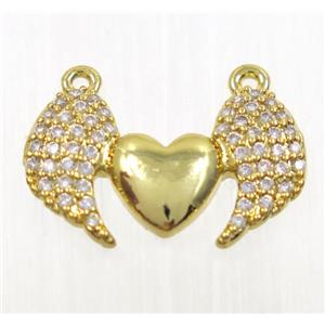copper wing pendant pave zircon with 2loops, gold plated, approx 11x17mm [FDZN2779]