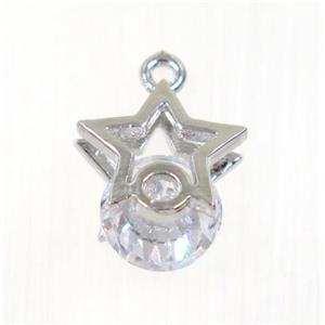 copper star pendant pave zircon, platinum plated, approx 12mm [FDZN2782]
