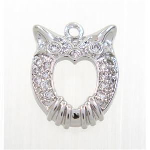 copper owl pendant pave zircon, platinum plated, approx 12x15mm [FDZN2784]