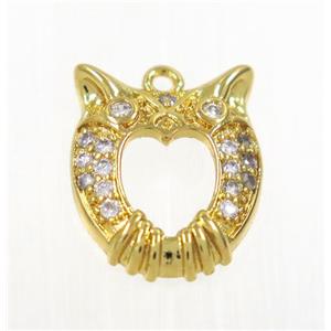 copper owl pendant pave zircon, gold plated, approx 12x15mm [FDZN2785]