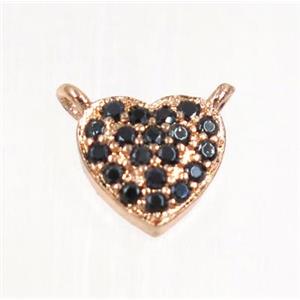 copper heart pendant pave zircon with 2loops, rose gold, approx 8mm [FDZN2792]