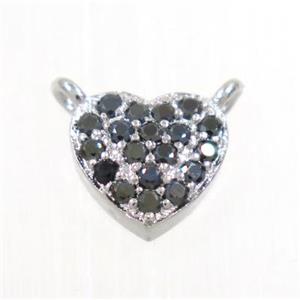 copper heart pendant pave zircon with 2loops, platinum plated, approx 8mm [FDZN2793]