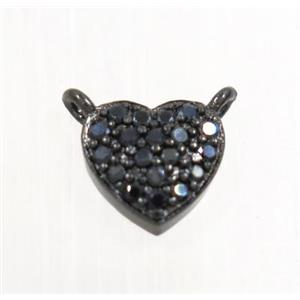 copper heart pendant pave zircon with 2loops, black plated, approx 8mm [FDZN2795]