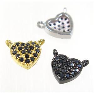 copper heart pendant pave zircon with 2loops, mix color, approx 8mm [FDZN2796]