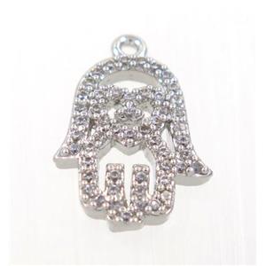 copper hamsahand pendant pave zircon, platinum plated, approx 12x15mm [FDZN2797]