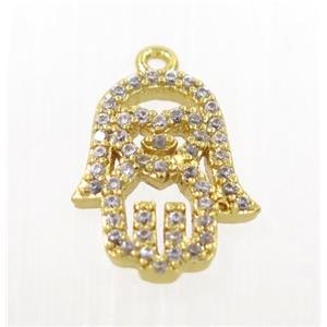 copper hamsahand pendant pave zircon, gold plated, approx 12x15mm [FDZN2798]