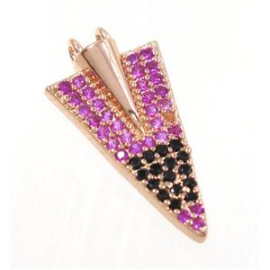 copper arrowhead pendant pave zircon, rose gold, approx 10x17mm [FDZN2800]