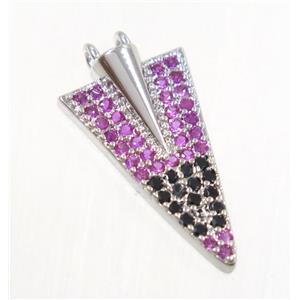 copper arrowhead pendant pave zircon, platinum plated, approx 10x17mm [FDZN2801]