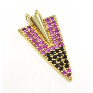 copper arrowhead pendant pave zircon, gold plated, approx 10x17mm [FDZN2802]