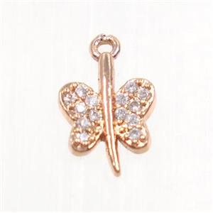 copper butterfly pendant pave zircon, rose gold, approx 7x10mm [FDZN2805]