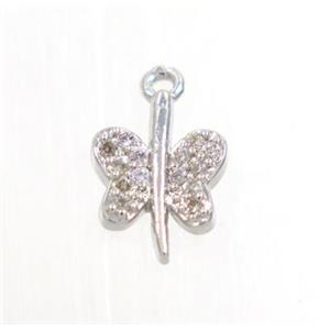copper butterfly pendant pave zircon, platinum plated, approx 7x10mm [FDZN2806]