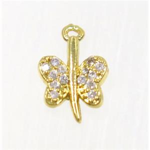 copper butterfly pendant pave zircon, gold plated, approx 7x10mm [FDZN2807]