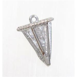 copper arrowhead pendant pave zircon, platinum plated, approx 10x13.5mm [FDZN2810]