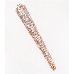 copper stick pendant pave zircon, rose gold, approx 6x40mm [FDZN2813]