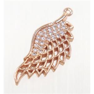 copper angel wing pendant pave zircon, rose gold, approx 11x25mm [FDZN2816]