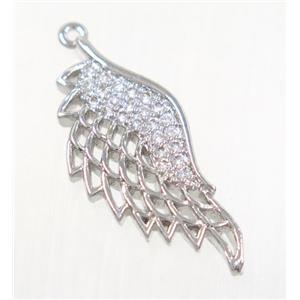 copper angel wing pendant pave zircon, platinum plated, approx 11x25mm [FDZN2817]