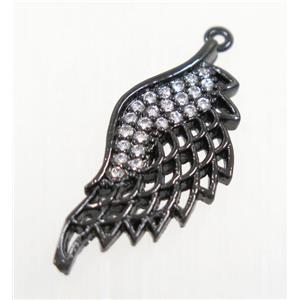copper angel wing pendant pave zircon, black plated, approx 11x25mm [FDZN2819]