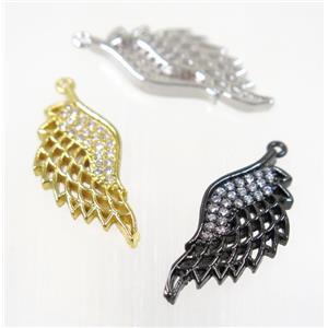 copper angel wing pendant pave zircon, mix color, approx 11x25mm [FDZN2820]
