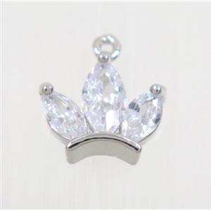 copper crown pendant pave zircon, platinum plated, approx 10-12mm [FDZN2821]