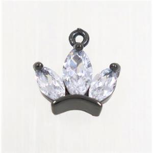 copper crown pendant pave zircon, black plated, approx 10-12mm [FDZN2823]
