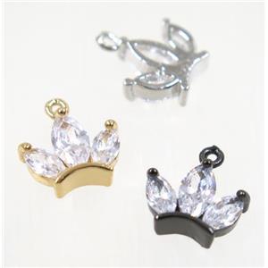 copper crown pendant pave zircon, mix color, approx 10-12mm [FDZN2824]