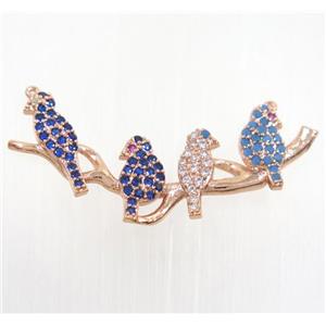copper birds pendant pave zircon with 2loops, rose gold, approx 18-32mm [FDZN2825]