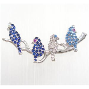 copper birds pendant pave zircon with 2loops, platinum plated, approx 18-32mm [FDZN2826]
