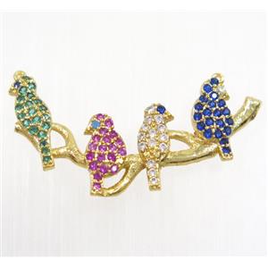 copper birds pendant pave zircon with 2loops, gold plated, approx 18-32mm [FDZN2827]