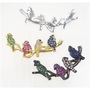 copper birds pendant pave zircon with 2loops, mix color, approx 18-32mm [FDZN2829]