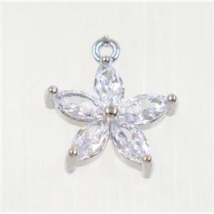 copper flower pendant pave zircon, platinum plated, approx 13.5mm dia [FDZN2831]
