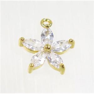 copper flower pendant pave zircon, gold plated, approx 13.5mm dia [FDZN2832]