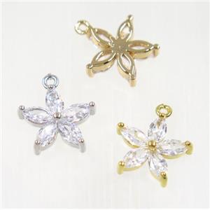copper flower pendant pave zircon, mix color, approx 13.5mm dia [FDZN2833]